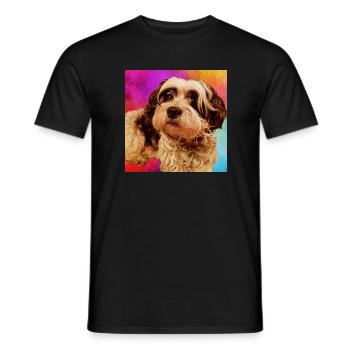 Hundeporträt mit buntem Hintergrund - Männer T-Shirt - Schwarz - Vorne - AI Model Male 178 light (178cm)