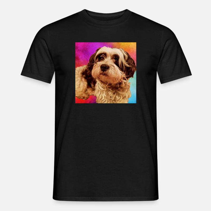 Hundeporträt mit buntem Hintergrund - Männer T-Shirt - Schwarz
