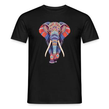 Mandala éléphant marchant frontalement dans un look coloré - T-shirt homme - noir - Devant - AI Model Male 178 light (178cm)