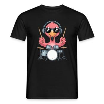 Flamingo Schlagzeuger Mit Kopfhörern - Männer T-Shirt - Schwarz - Vorne - AI Model Male 178 light (178cm)