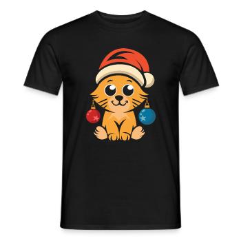 Mignon chat de Noël avec chapeau - T-shirt homme - noir - Devant - AI Model Male 178 light (178cm)