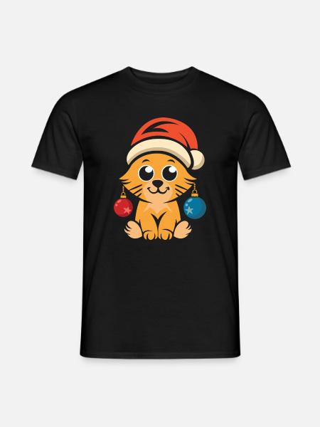 Cute Christmas cat with hat - Men's T-Shirt - black