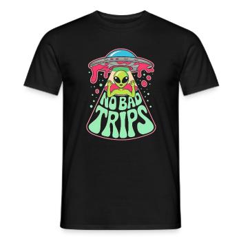 No Bad Trips Alien UFO Psychedelic Retro Art - Men's T-Shirt - black - Front - AI Model Male 178 light (178cm)