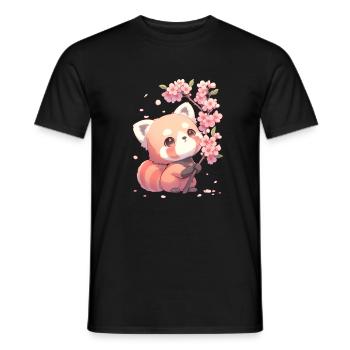 Mignonne style Chibi de panda rouge sakura et fleurs de cerisier - T-shirt homme - noir - Devant - AI Model Male 178 light (178cm)