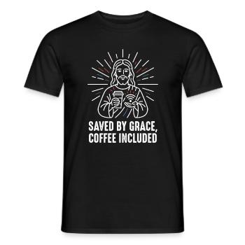 Sauvés par Grace – Café inclus - T-shirt homme - noir - Devant - AI Model Male 178 light (178cm)