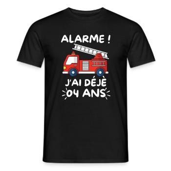 Camion Pompier 4 Ans Anniversaire - T-shirt homme - noir - Devant - AI Model Male 178 light (178cm)