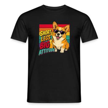 Corgi Attitude : Petites Pattes, Grand Caractère - T-shirt homme - noir - Devant - AI Model Male 178 light (178cm)