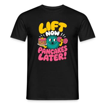 Lift Now Pancakes Later Fitness Humor - Men's T-Shirt - black - Front - AI Model Male 178 light (178cm)