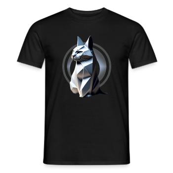 Chat gris façon origami - T-shirt homme - noir - Devant - AI Model Male 178 light (178cm)