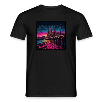 Skyline von Dresden im Abendlicht Vaporwave Optik - Männer T-Shirt - Schwarz - Vorne - AI Model Male 178 light (178cm)