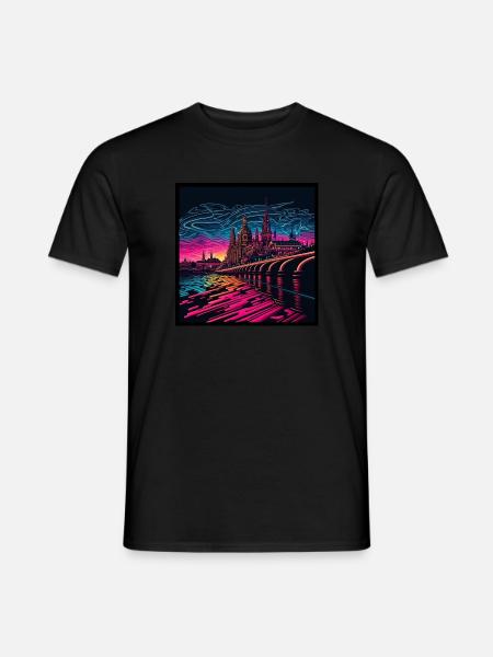Skyline von Dresden im Abendlicht Vaporwave Optik - Männer T-Shirt - Schwarz