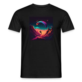 Vaporwave style, paragliding in nature - Men's T-Shirt - black - Front - AI Model Male 178 light (178cm)