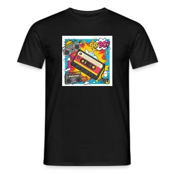 90s vibes: comic cassette in retro look - Men's T-Shirt - black - Front - AI Model Male 178 light (178cm)