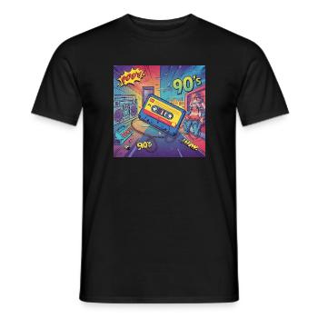 90s vibes: comic cassette in retro look - Men's T-Shirt - black - Front - AI Model Male 178 light (178cm)