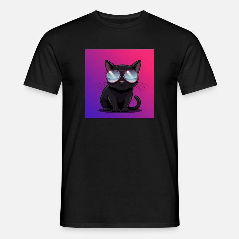 Coole Katze mit Sonnenbrille - Männer T-Shirt - Schwarz
