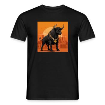 Taureau avec chaîne en or - bourse, succès et argent - T-shirt homme - noir - Devant - AI Model Male 178 light (178cm)