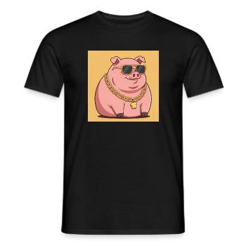 dickes Schwein mit Goldkette und Sonnenbrille - Männer T-Shirt - Schwarz - Vorne - AI Model Male 178 light (178cm)