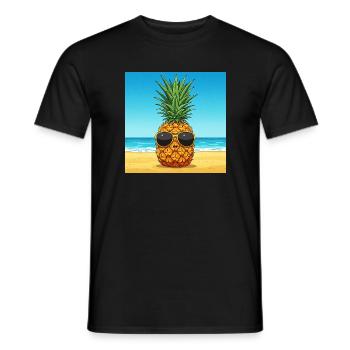 Pineapple with sunglasses on the beach - Men's T-Shirt - black - Front - AI Model Male 178 light (178cm)