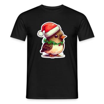 Christmas bird with cute cap - Men's T-Shirt - black - Front - AI Model Male 178 light (178cm)