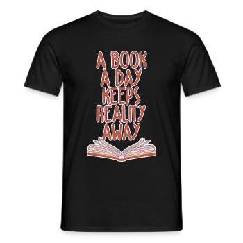 A Book A Day Keeps Reality Away 2 - Men's T-Shirt - black - Front - AI Model Male 178 light (178cm)