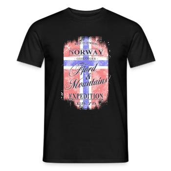 Norway Geiranger Fjord - Vintage Flag - Men's T-Shirt - black - Front - AI Model Male 178 light (178cm)