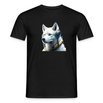 Stolzer Schäferhund mit futuristischen Kopfhörern - Männer T-Shirt - Schwarz - Vorne - AI Model Male 178 light (178cm)