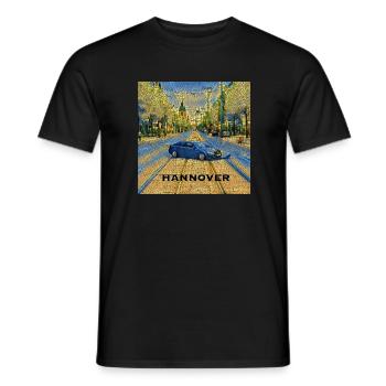 HANNOVER - Auto auf Schiene in „blau/gelb“ - Männer T-Shirt - Schwarz - Vorne - AI Model Male 178 light (178cm)
