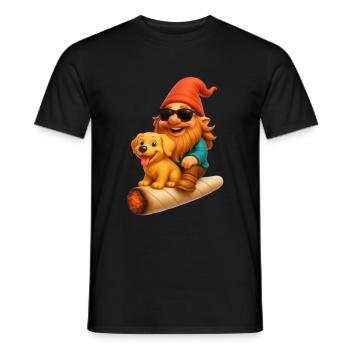 Cooler Zwerg mit Hund auf Joint fliegend - Weed - Männer T-Shirt - Schwarz - Vorne - AI Model Male 178 light (178cm)