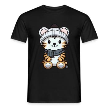 Tiger Winter Animal Cute Comic - Men's T-Shirt - black - Front - AI Model Male 178 light (178cm)