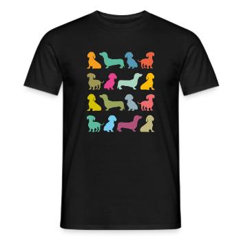 Patterns of many colorful dachshunds - Men's T-Shirt - black - Front - AI Model Male 178 light (178cm)