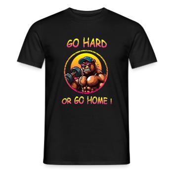 funny go hard bodybuilder gym strength athlete sports - Men's T-Shirt - black - Front - AI Model Male 178 light (178cm)