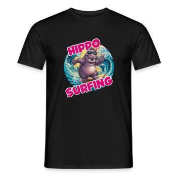 Hippo surfing lustiges cooles stylisches Hippo - Männer T-Shirt - Schwarz - Vorne - AI Model Male 178 light (178cm)