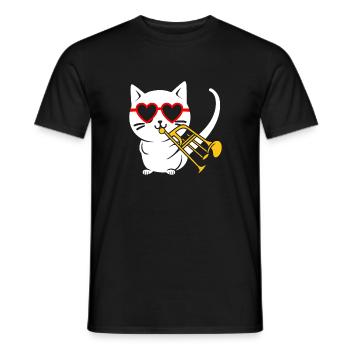 Katze mit Sonnenbrille spielt Trompete - Männer T-Shirt - Schwarz - Vorne - AI Model Male 178 light (178cm)