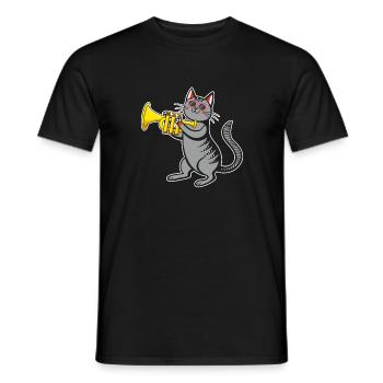 Katze mit Sonnenbrille spielt Trompete - Männer T-Shirt - Schwarz - Vorne - AI Model Male 178 light (178cm)