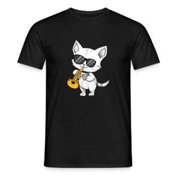 Katze mit Sonnenbrille spielt Trompete - Männer T-Shirt - Schwarz - Vorne - AI Model Male 178 light (178cm)