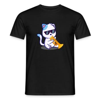 Katze mit Sonnenbrille spielt Trompete - Männer T-Shirt - Schwarz - Vorne - AI Model Male 178 light (178cm)