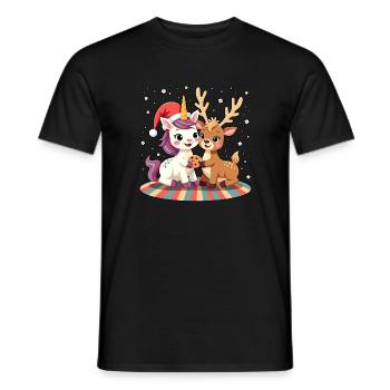 Einhorn & Rentier Weihnachten Geschenk - Männer T-Shirt - Schwarz - Vorne - AI Model Male 178 light (178cm)