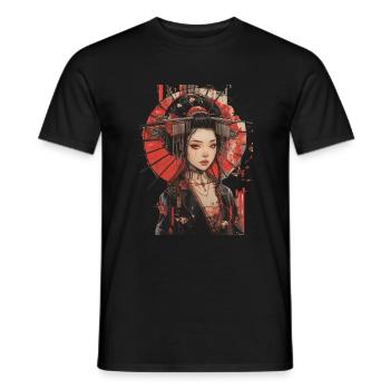 Japanische Geisha Anime Frau - Männer T-Shirt - Schwarz - Vorne - AI Model Male 178 light (178cm)