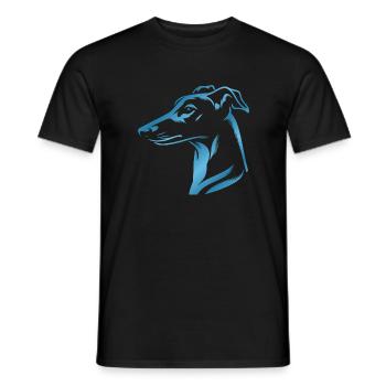 Greyhound Whippet, Dog Head, Blue Drawing - Men's T-Shirt - black - Front - AI Model Male 178 light (178cm)