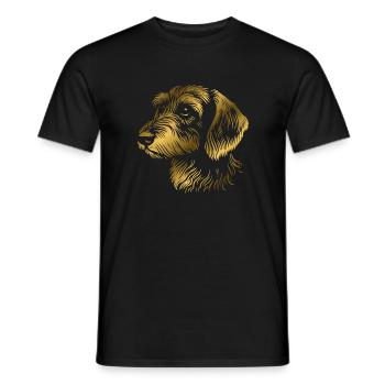 Teckel à poil dur teckel à poil dur dessin tête or - T-shirt homme - noir - Devant - AI Model Male 178 light (178cm)