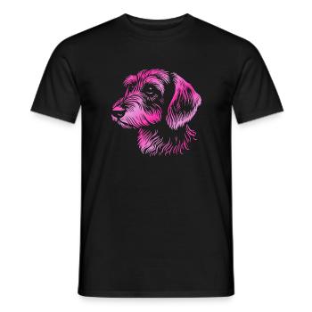 Teckel à poil dur teckel à poil dur dessin tête rose - T-shirt homme - noir - Devant - AI Model Male 178 light (178cm)