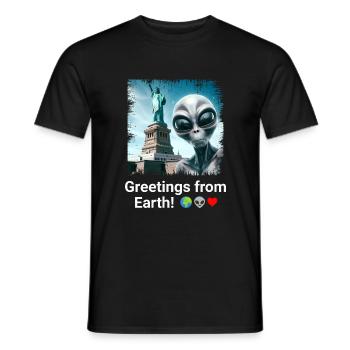 Aliens à New York - Statue Selfie Saga - T-shirt homme - noir - Devant - AI Model Male 178 light (178cm)