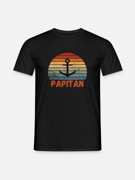 Papitän Papa Retro Anker Geschenk - Männer T-Shirt - Schwarz