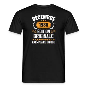 Anniversaire Cadeau Millésime Décembre 1980 - 198 - T-shirt homme - noir - Devant - AI Model Male 178 light (178cm)