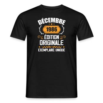 Anniversaire Cadeau Millésime Décembre 1986 - 198 - T-shirt homme - noir - Devant - AI Model Male 178 light (178cm)