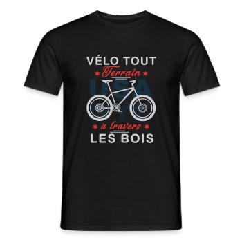 Vélo tout terrain à travers les bois - T-shirt homme - noir - Devant - AI Model Male 178 light (178cm)