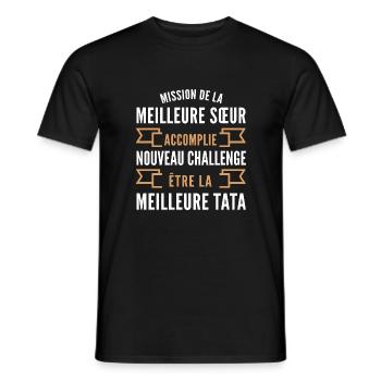 nouveau challenge être tata / humour future tata - T-shirt homme - noir - Devant - AI Model Male 178 light (178cm)