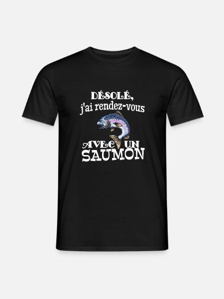 j'ai rendez vous avec un saumon - T-shirt homme - noir