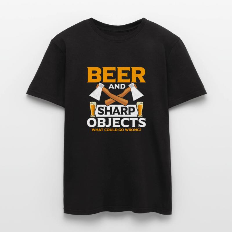 Beer And Sharp Objects Axe Throwing Hatchet Ax Men’s T-shirt