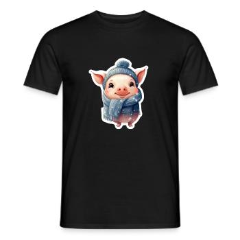 Schweinchen im Schnee - Männer T-Shirt - Schwarz - Vorne - AI Model Male 178 light (178cm)